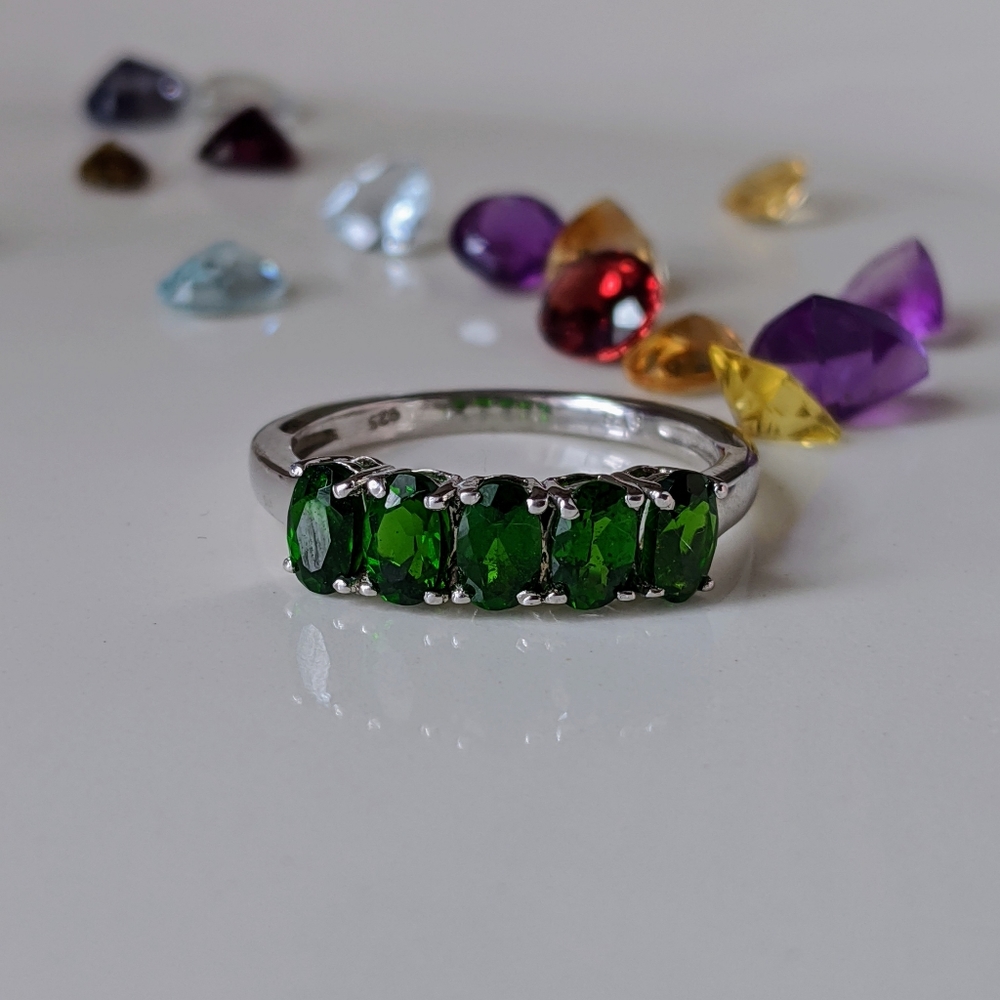 Genuine Russian Diopside Ring Platinum/Sterling
